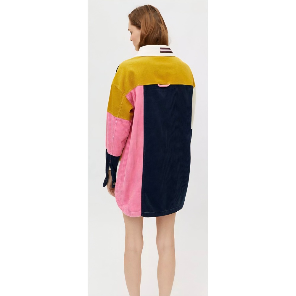BDG Oversized Colorblock Corduroy Shirt Jacket Womens Medium Pink Yellow Navy - Picture 9 of 9